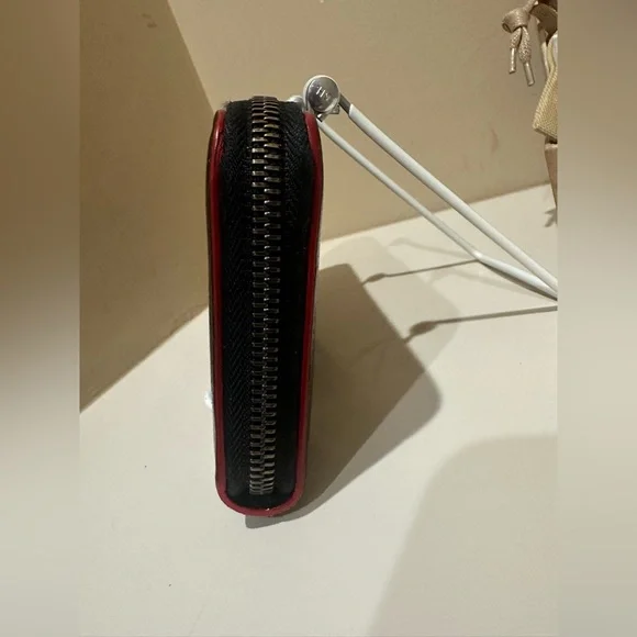 Christian Louboutin Black Crackled Patent Leather Zip Around Continental Wallet